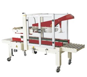 Fermeuse de cartons automatique RUBBER avec plieur de rabats supérieur et carter de sécurité