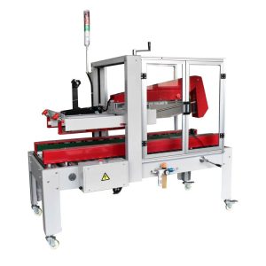 Scotcheuse carton automatique RUBBER avec plieur de rabats rouge sous carter transparent